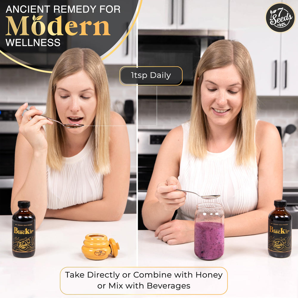 7 Seeds Black Seed Oil applied to scalp supports hair care in a gentle massage.