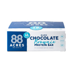 88 Acres dark chocolate brownie seed protein bar packshot, convenient on-the-go snack.