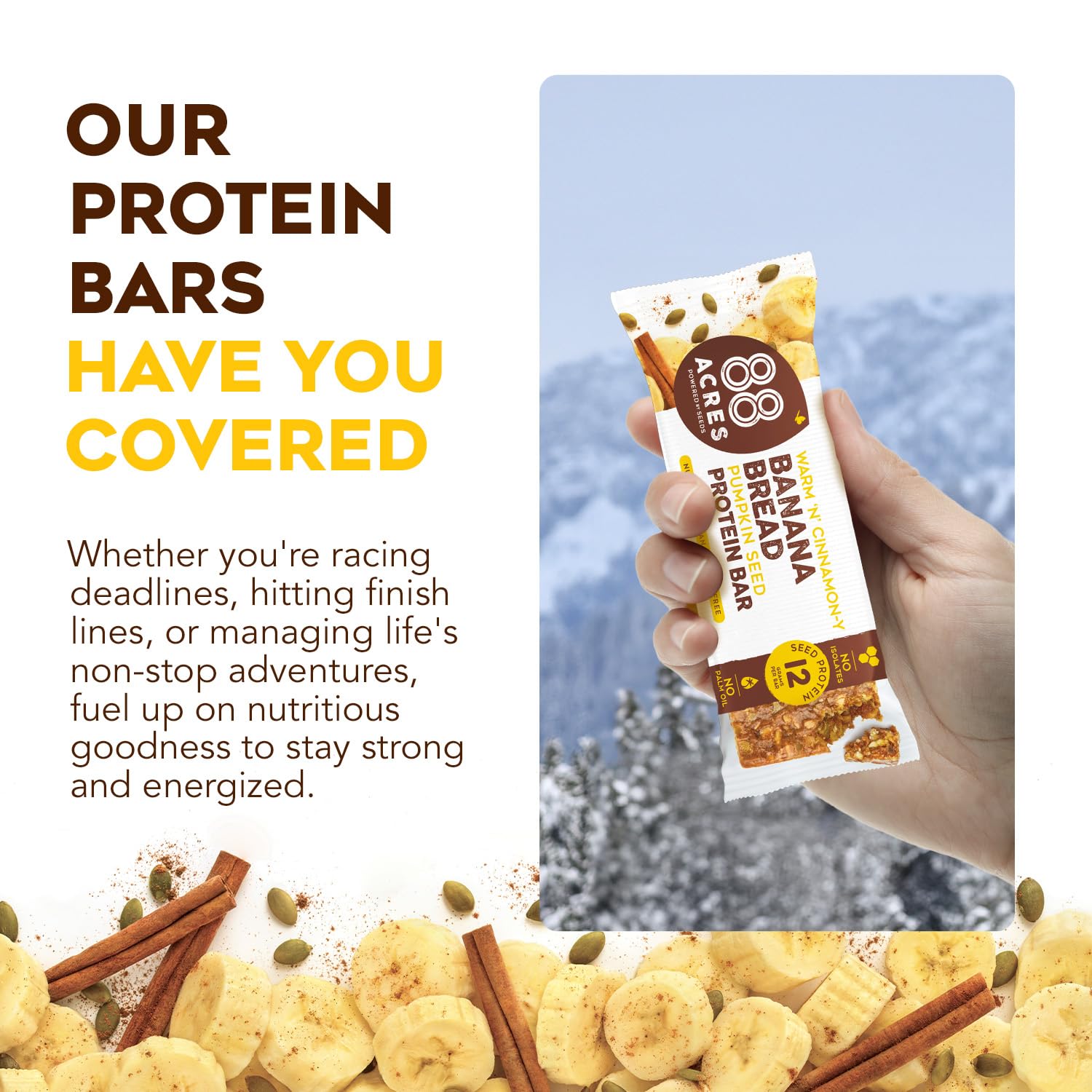 88 Acres logo highlighting gluten-free and nut-free attributes.
