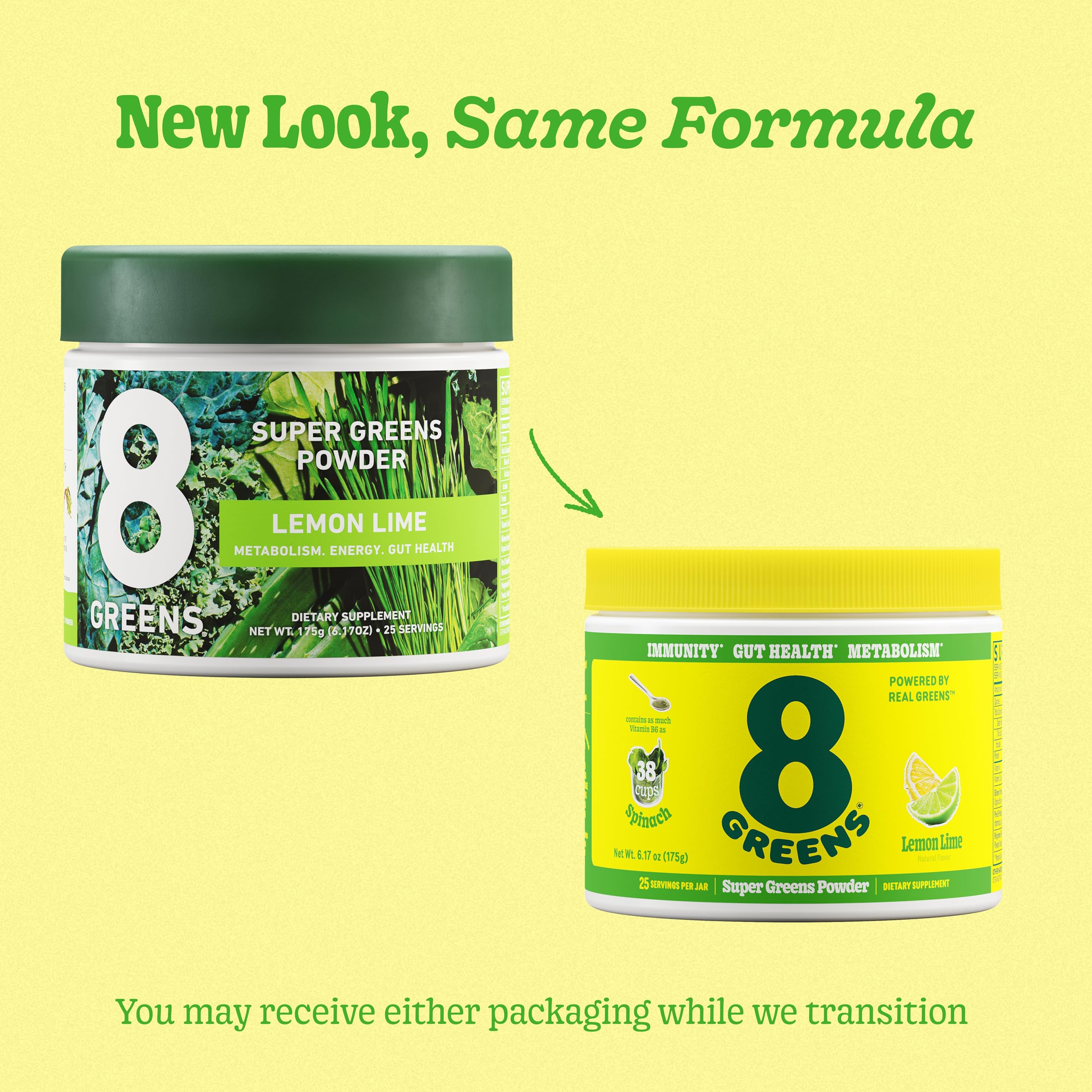 8Greens greens blend featuring spinach, kale, and wheatgrass.