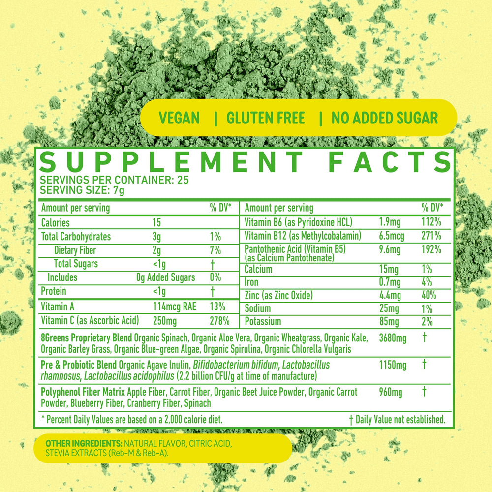 8Greens powder mixed into water for an easy daily sip.