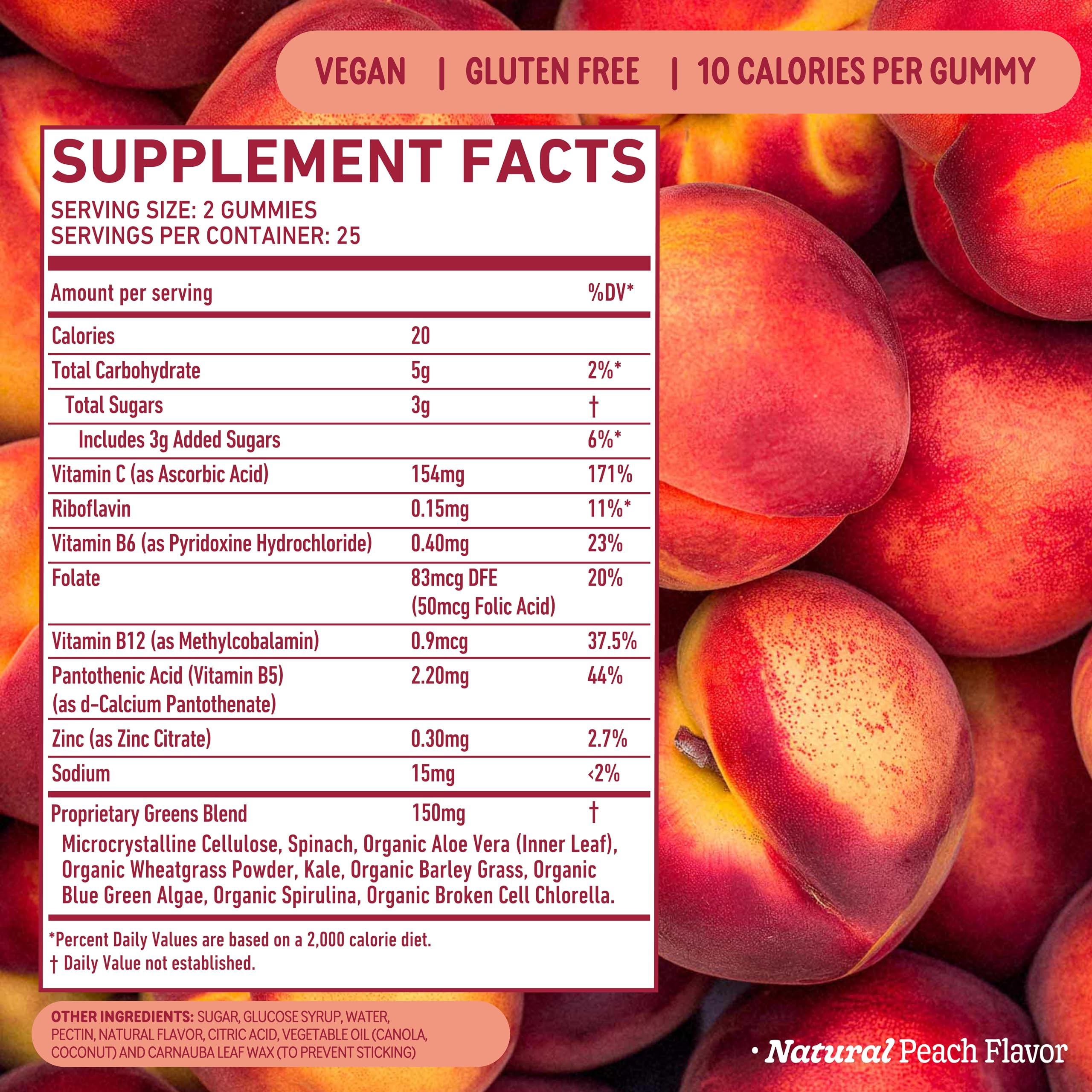 8Greens Supergreens Gummies serving size card demonstrates easy daily routine