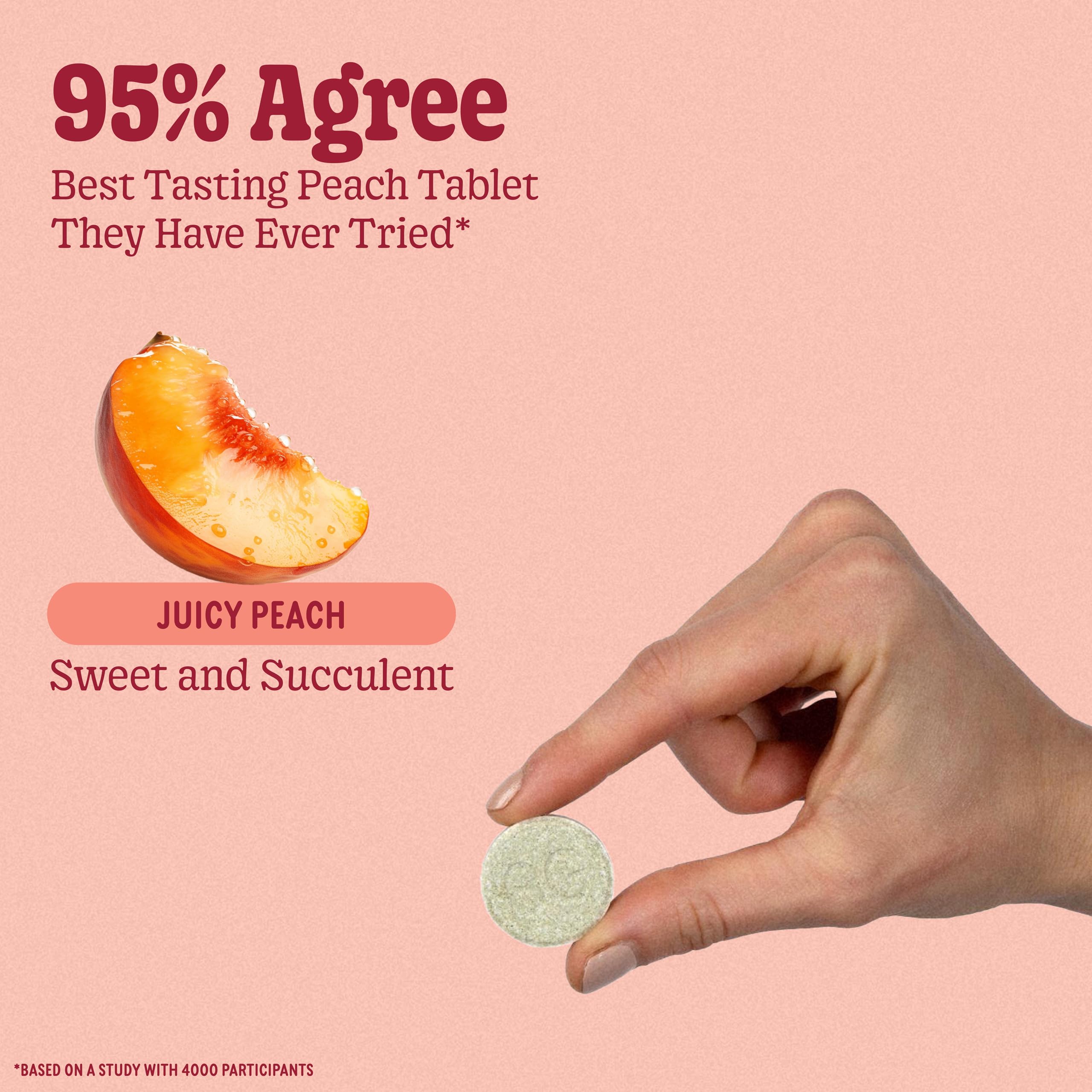 Close-up of 8Greens peach-flavored tablets for a tasty daily sip