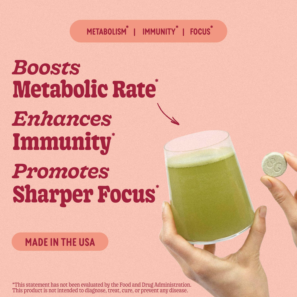 Dissolving 8Greens tablet in water to make a refreshing daily drink