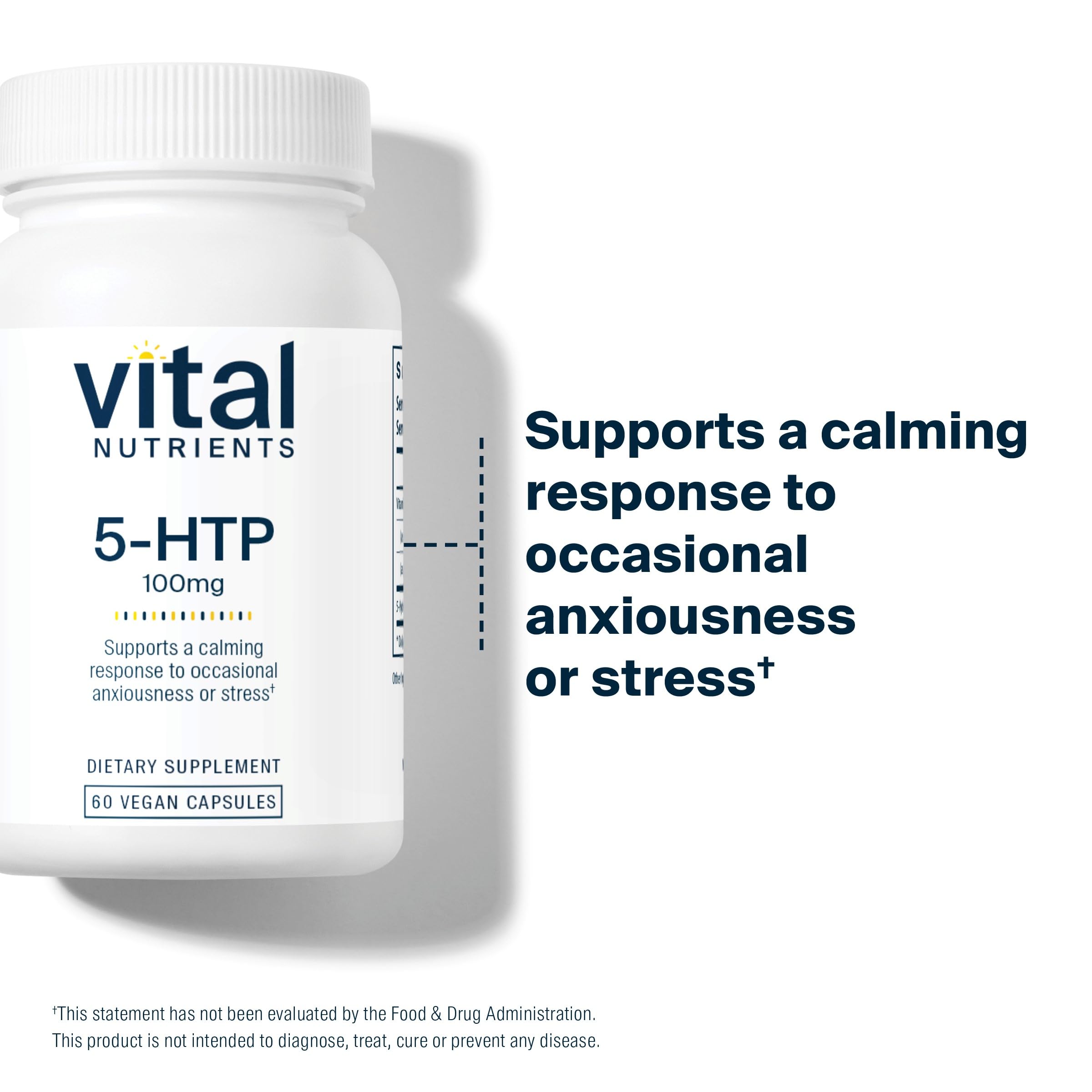 Vital Nutrients 5-HTP bottle pour suggesting easy daily dosing