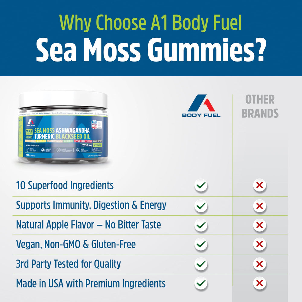 A1 Body Fuel Sea Moss Gummies travel-friendly bottle for daily routines