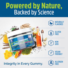 A1 Body Fuel Sea Moss Gummies bottle with label and glow for daily vitality