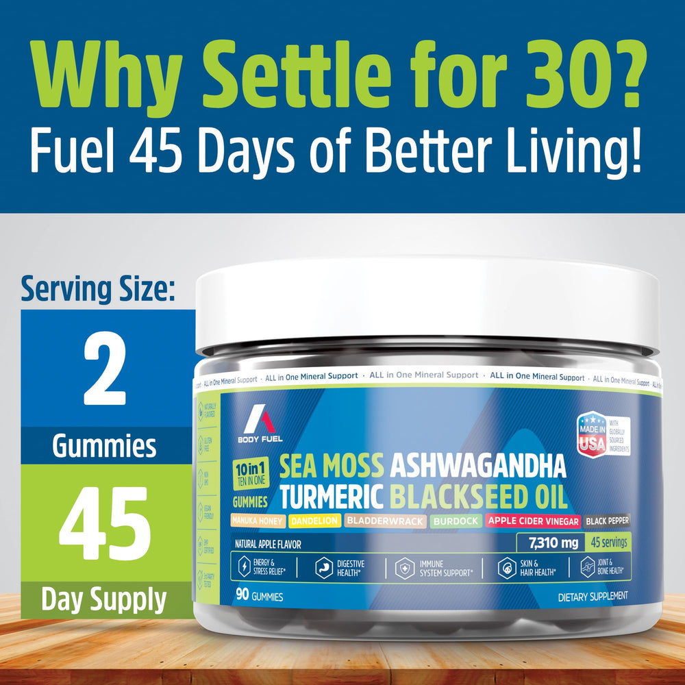 A1 Body Fuel Sea Moss Gummies gummies on plate highlighting energy and mood support