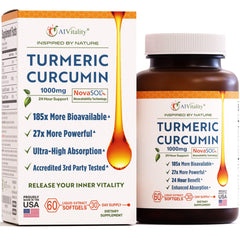 A1Vitality NovaSOL Turmeric Curcumin bottle pouring for easy daily use