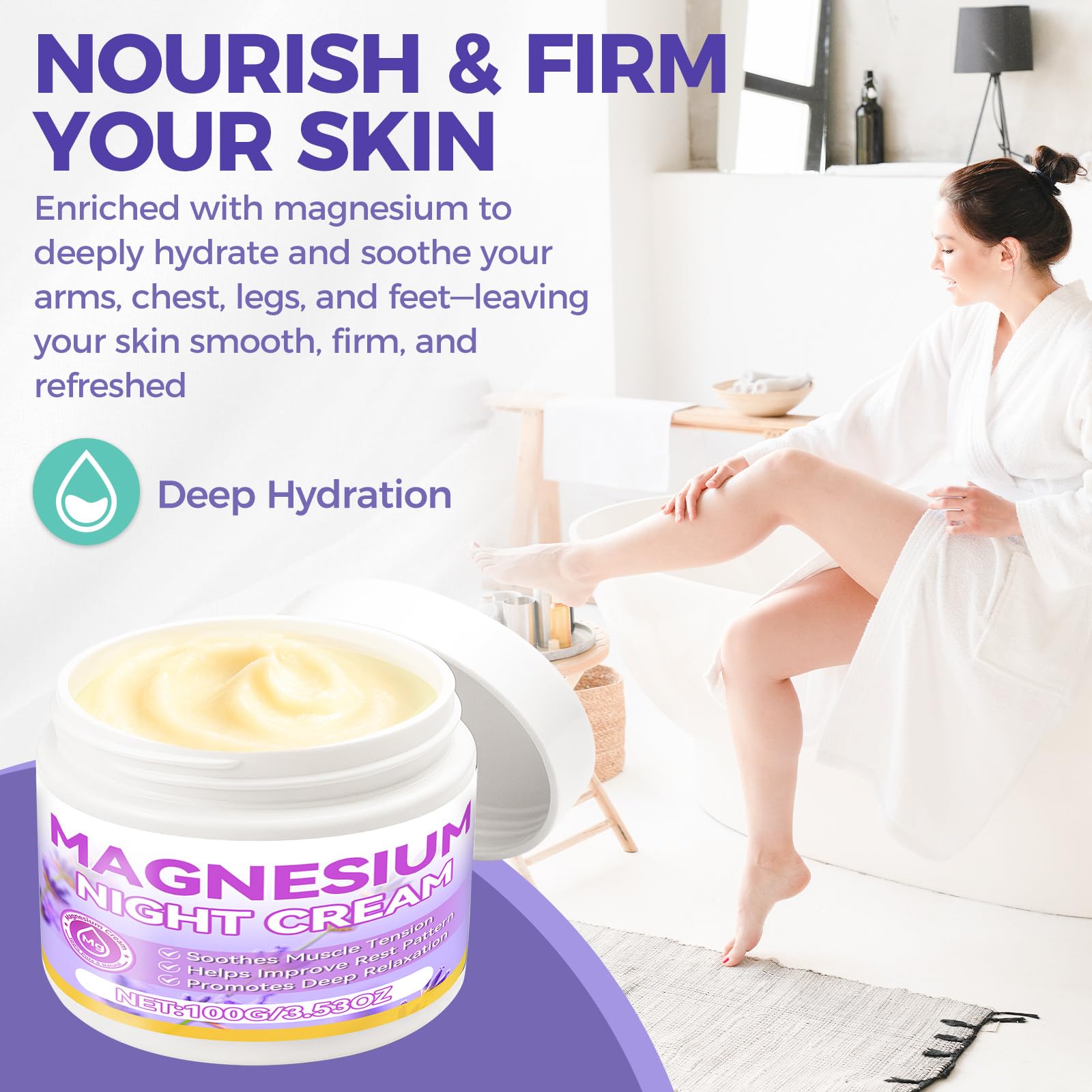 AAROVIBE nighttime routine with magnesium cream on feet.