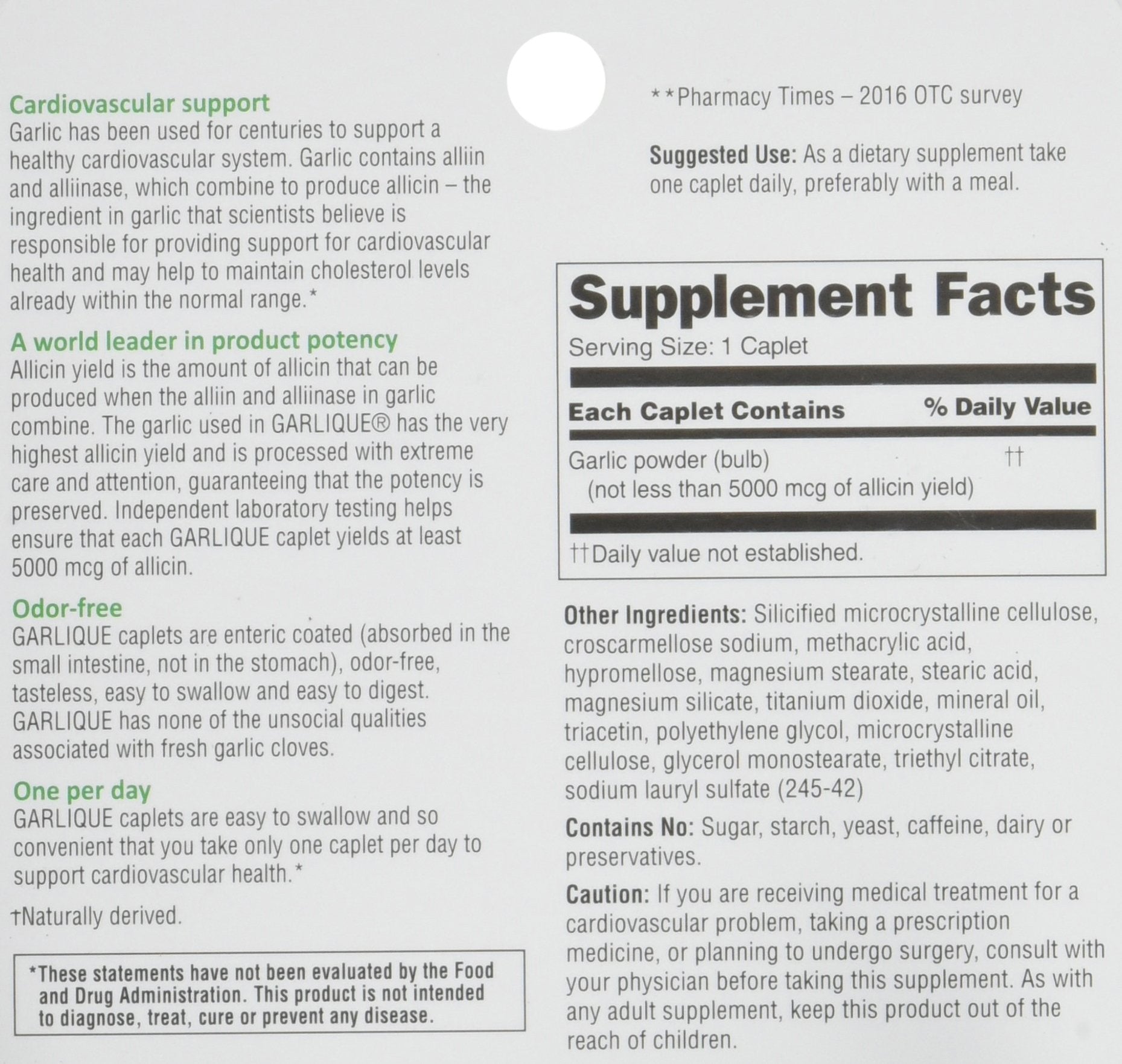 AB Garlique displays 5000 mcg allicin potency for consistent daily use.
