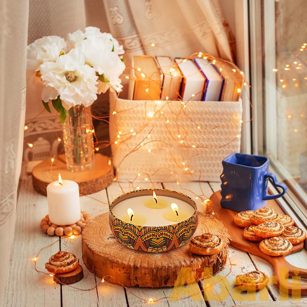 Abarli Citronella Candle shown for indoor-outdoor use in living spaces.