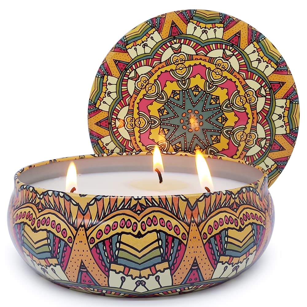 Abarli Citronella Candle outdoor large 3-wick with cover enhances patio ambiance.