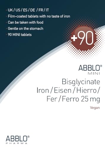 ABBLO Iron Bisglycinate tablet close-up showing small, easy-to-swallow design.