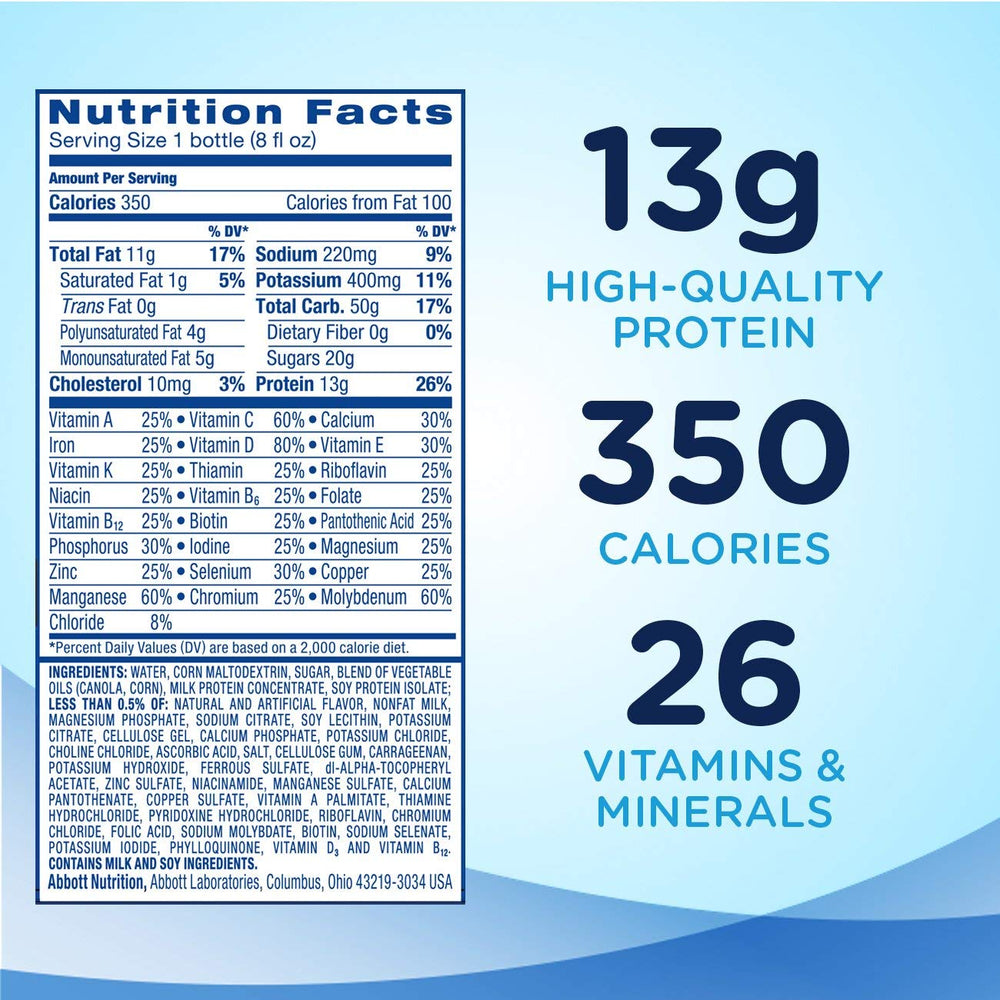 Abbott Ensure Plus Vanilla nutrition bottle highlights essential vitamins for immune support
