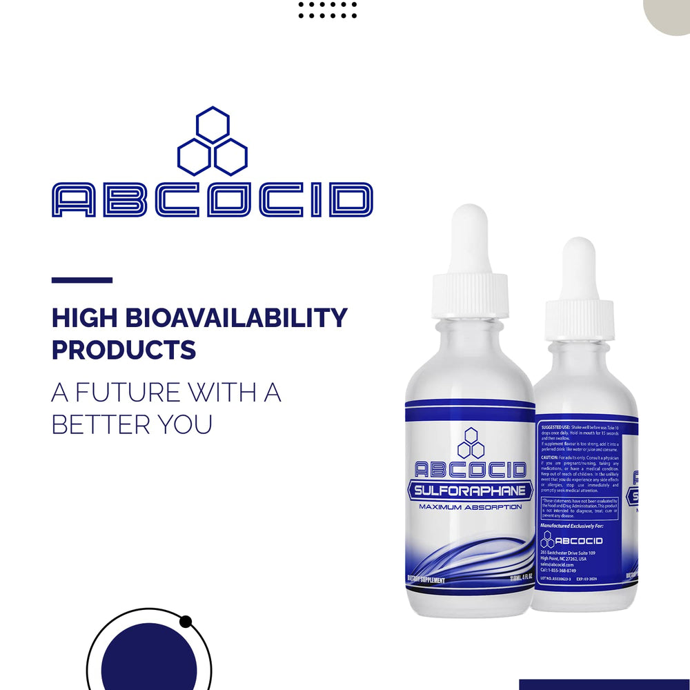 ABCOCID science illustration showing stabilized sulforaphane formulation.