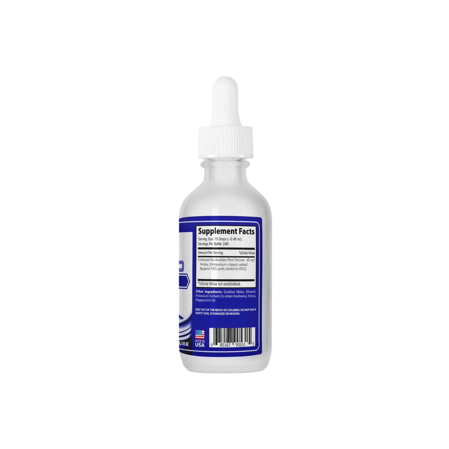 ABCOCID Apigenin 65 mg label highlights Non-GMO and gluten-free formula