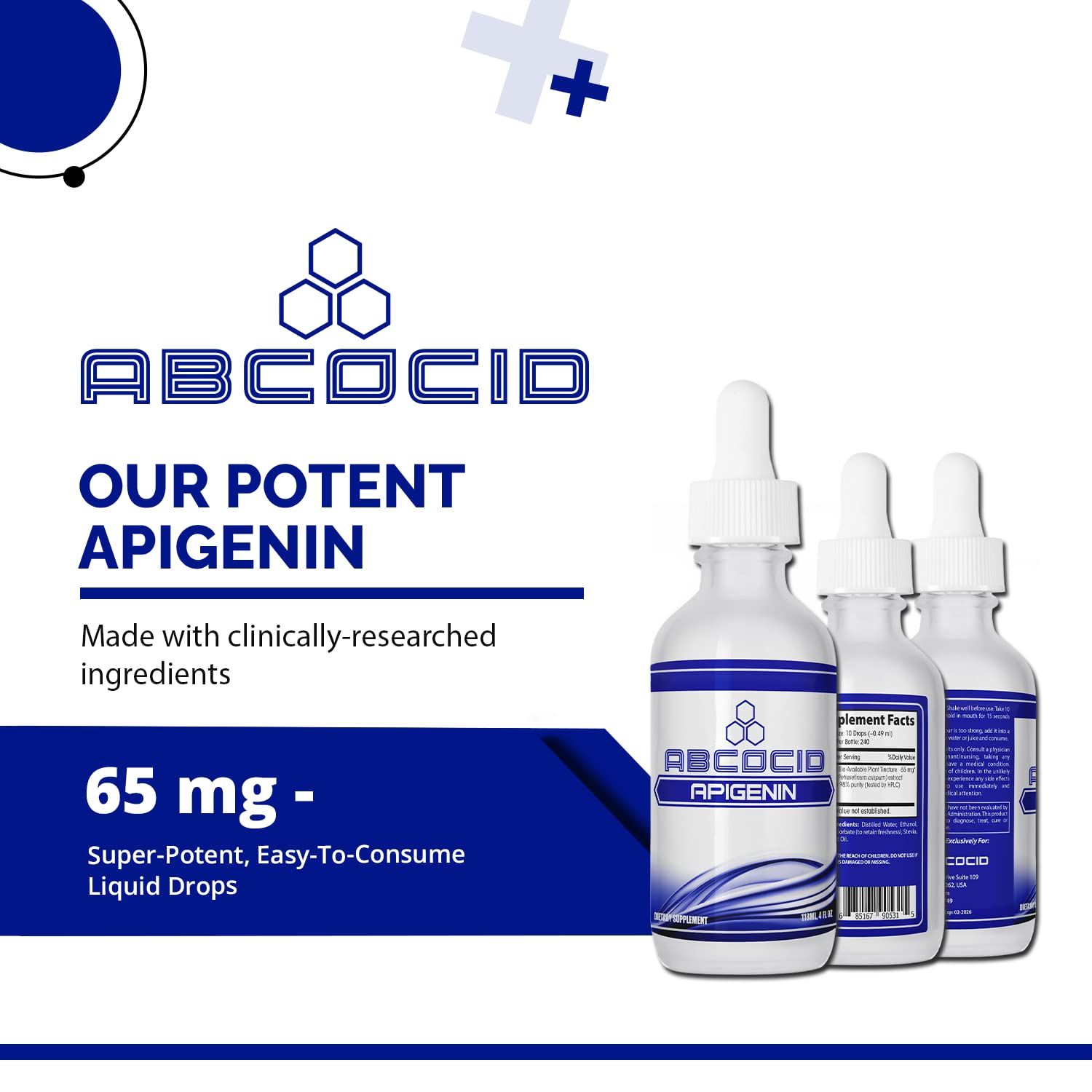 ABCOCID Apigenin 65 mg liquid in glass demonstrates premium quality