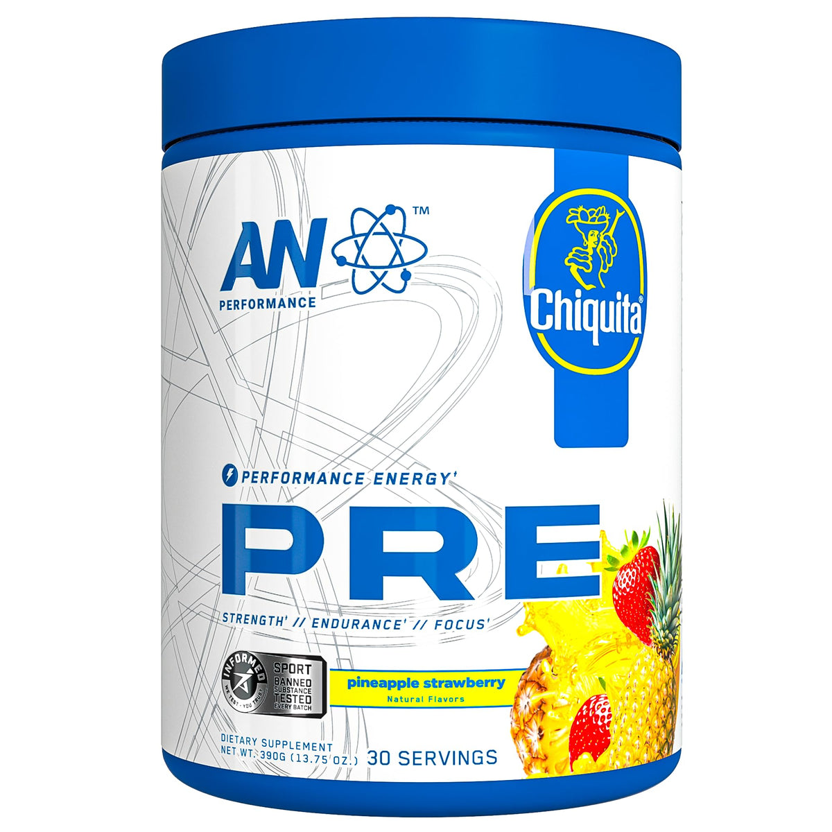ABE All Black Everything AN Performance bottle front showing energetic pre-workout design and focus.