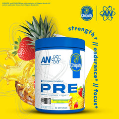 Scoop and jar of AN Performance powder for precise pre-workout dosing.