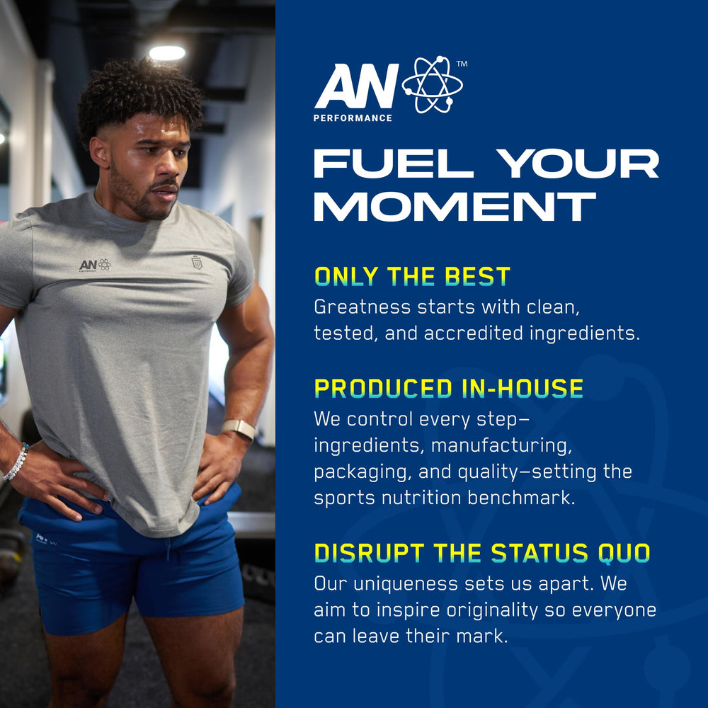 Serving scoop with powder for accurate pre-workout measurement.