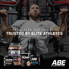 ABE All Black Everything Whey Isolate flavor specks highlight indulgent taste without added sugar.