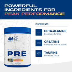 ABE AN Performance Peach Mango ingredients glass shows L-Citrulline and caffeine benefits