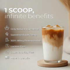 Shaker scene with About Time Coffee + Whey Protein blend, ready to mix