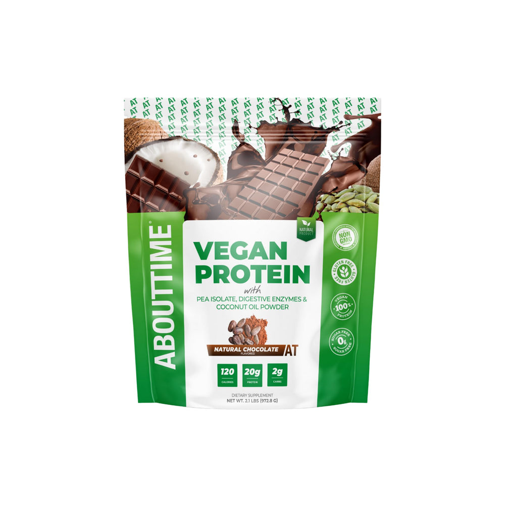 About Time vegan protein chocolate scoop for quick protein portions