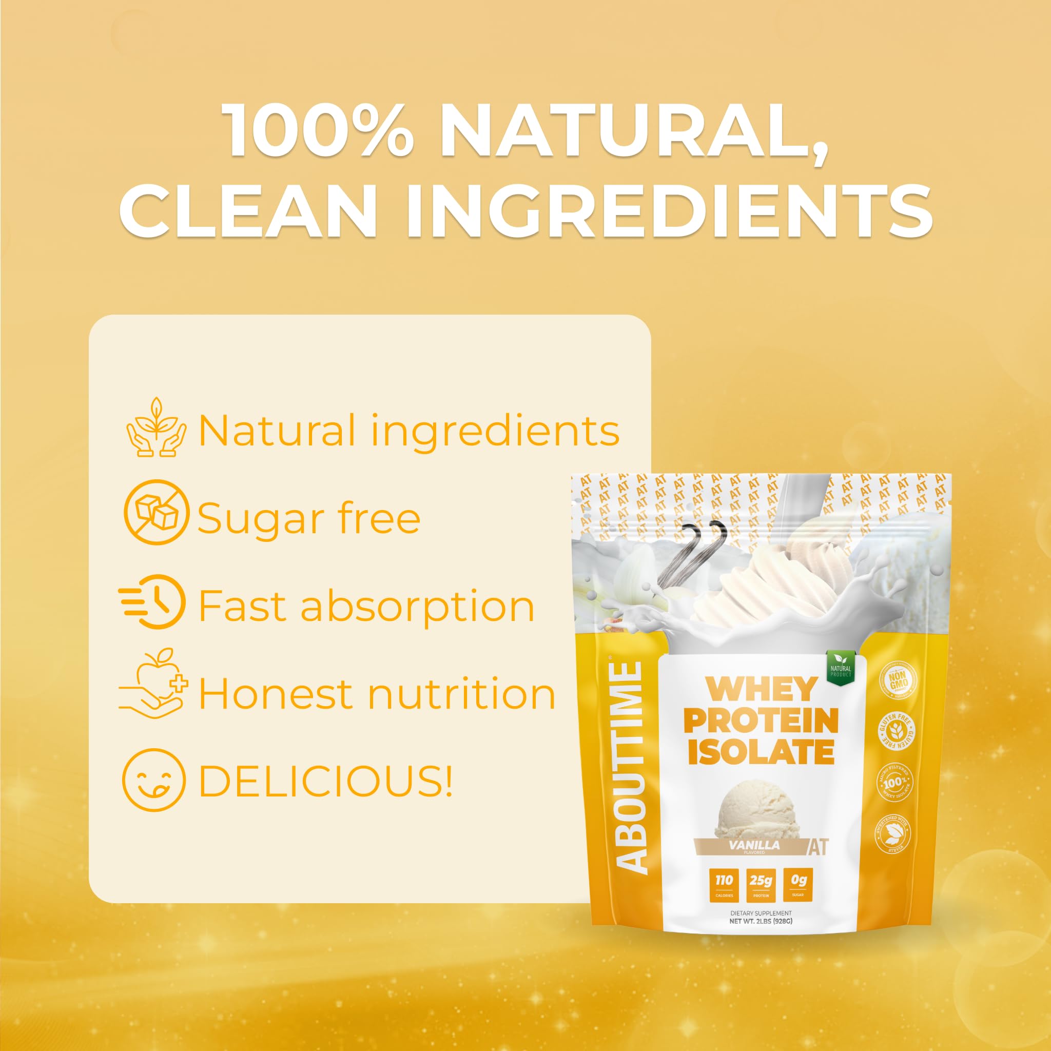 Powder pouring into a glass highlighting zero sugar and low carb profile