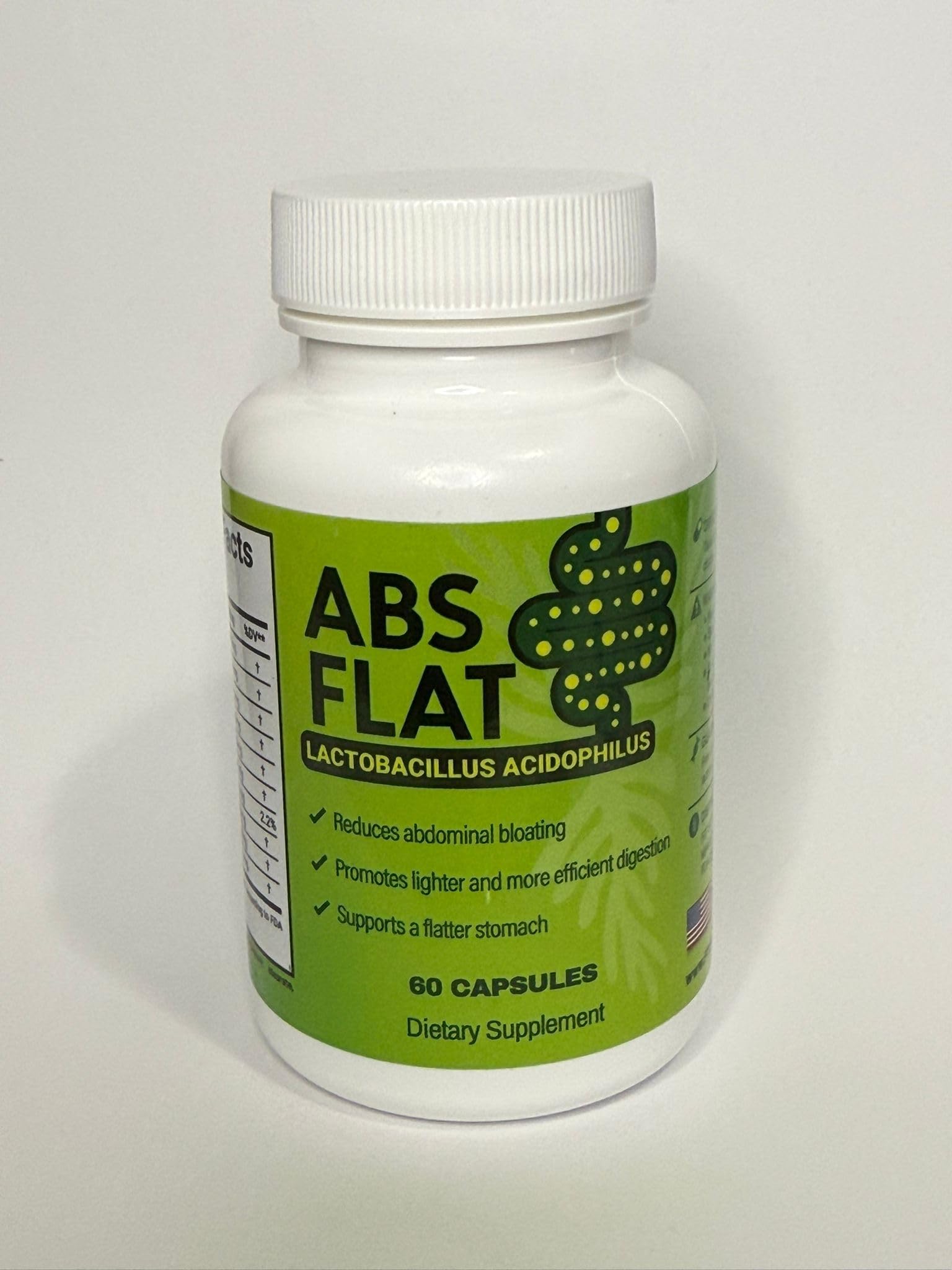 ABSFLAT Lactobacillus Acidophilus bottle-front for daily digestive support.