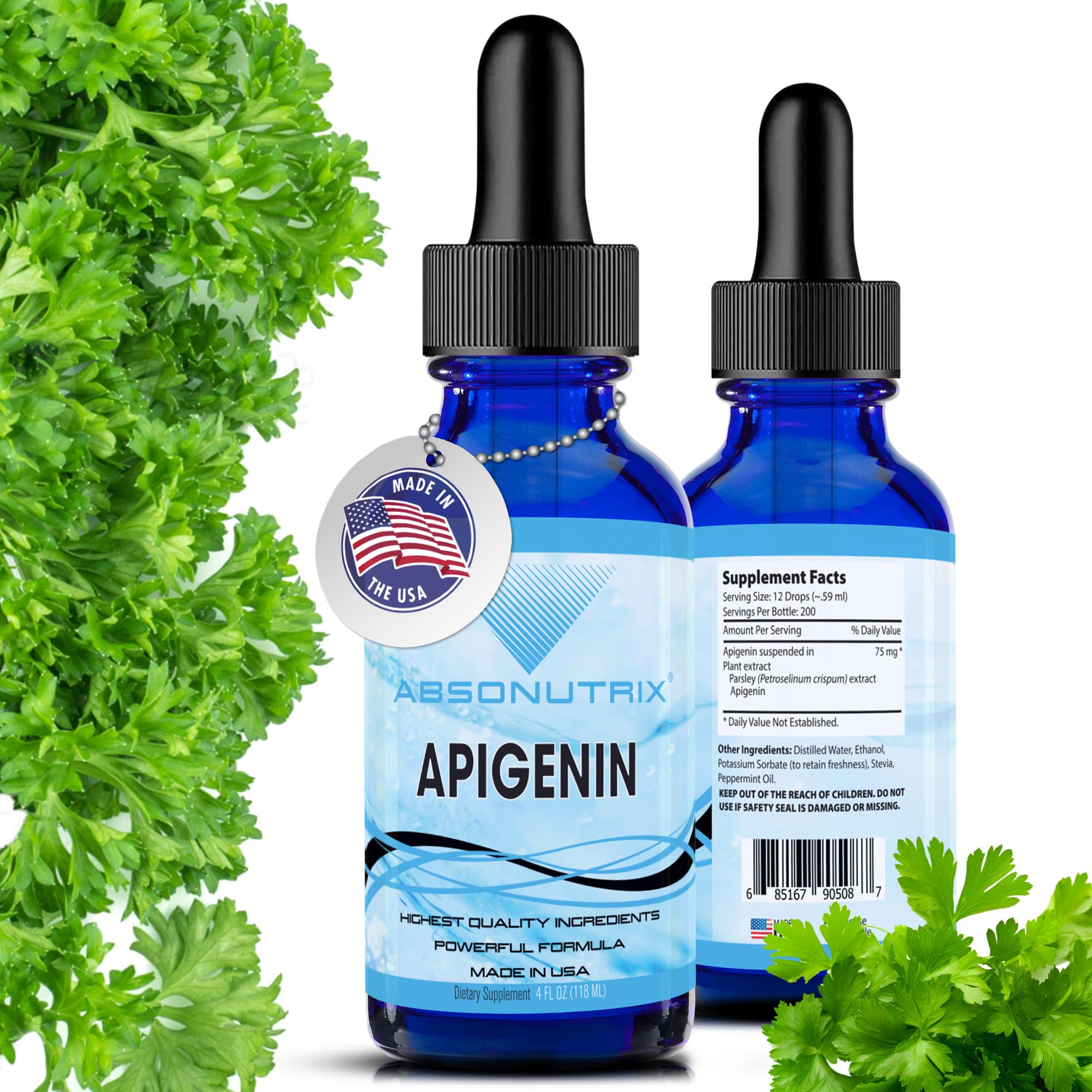 Absonutrix Apigenin bottle front view for daily relaxation support.