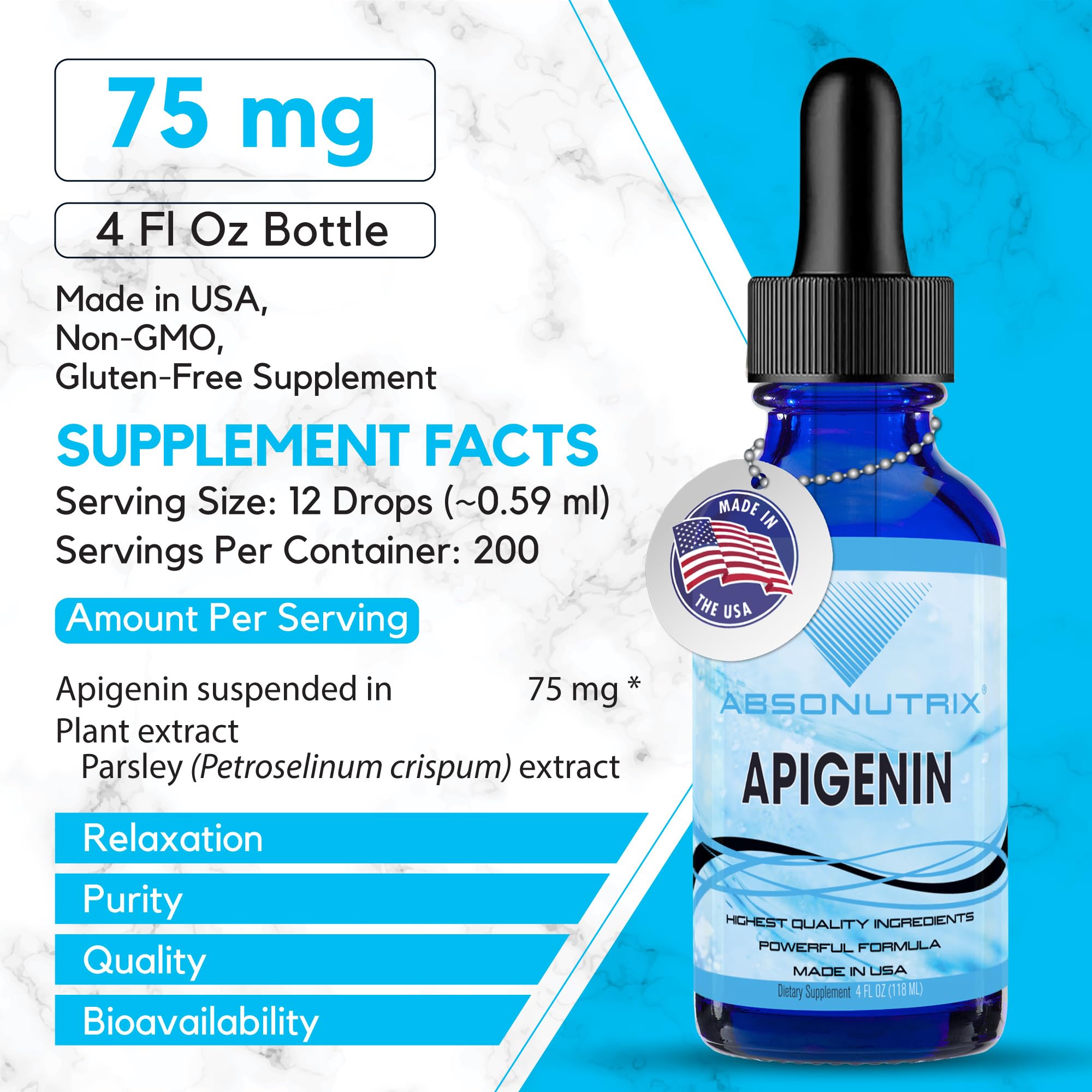 Absonutrix Apigenin bottle side view with label details.