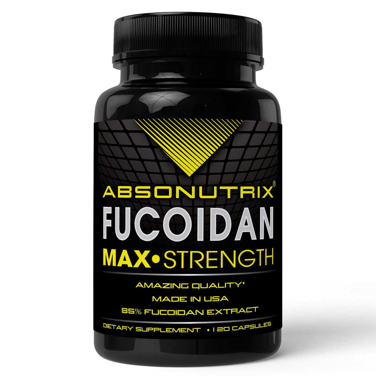 Absonutrix Fucoidan Pure brown seaweed bottle close-up highlighting daily wellness capsules
