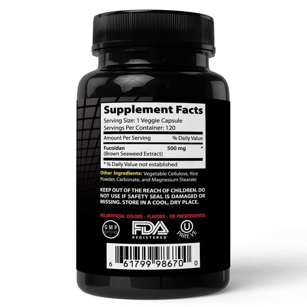 Absonutrix Fucoidan Pure capsules with clear cap hint at product purity