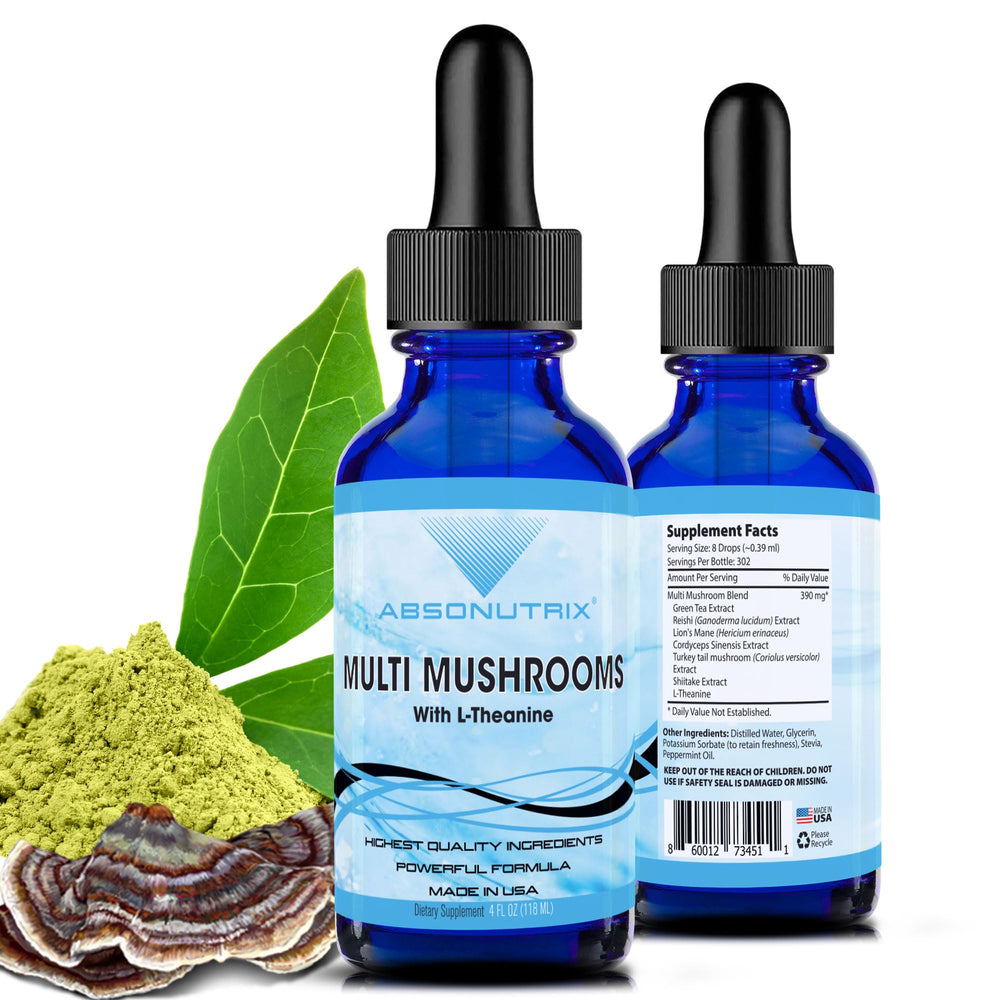 Absonutrix Multi Mushrooms liquid bottle for easy daily use.