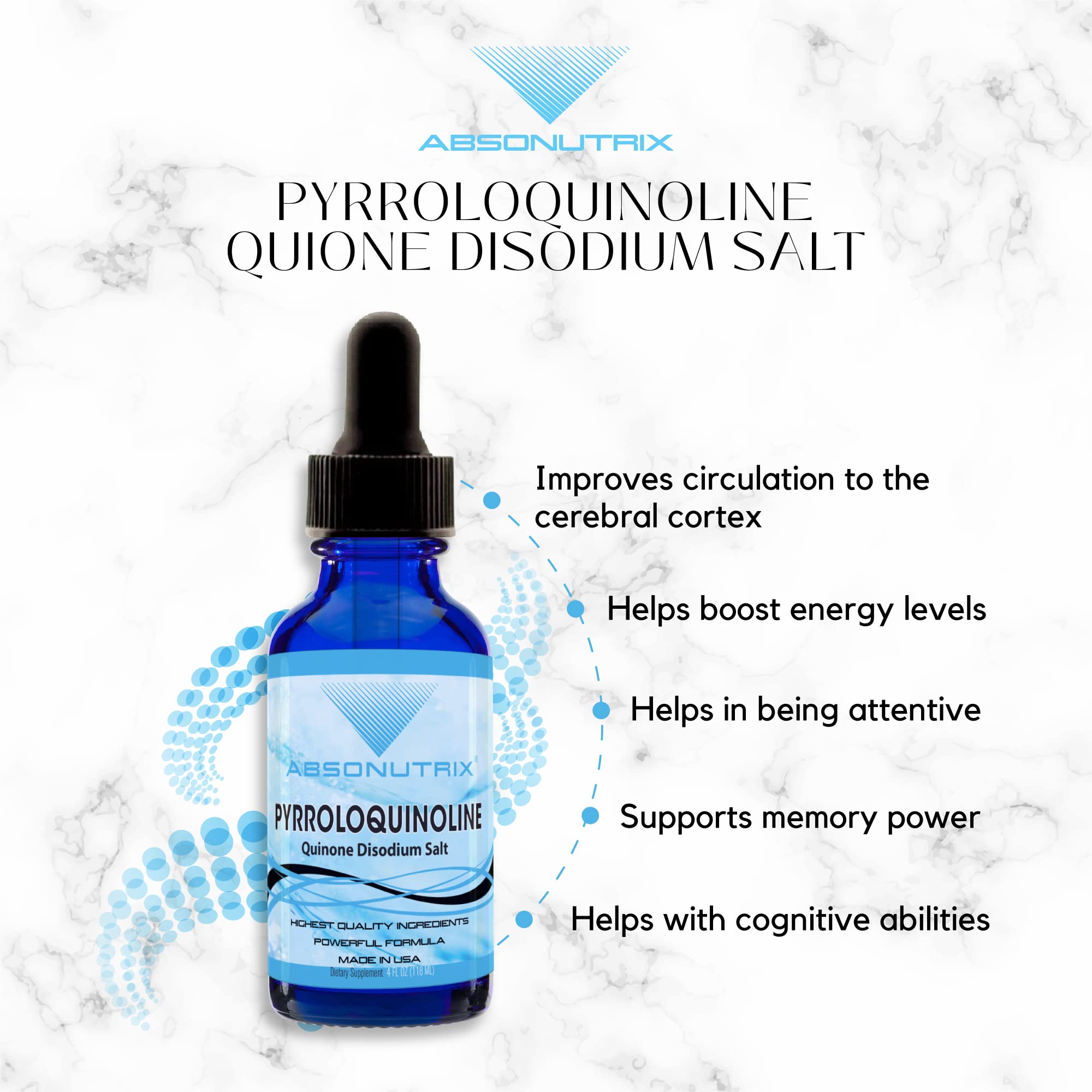 Absonutrix PQQ bottle on kitchen counter ready for use.