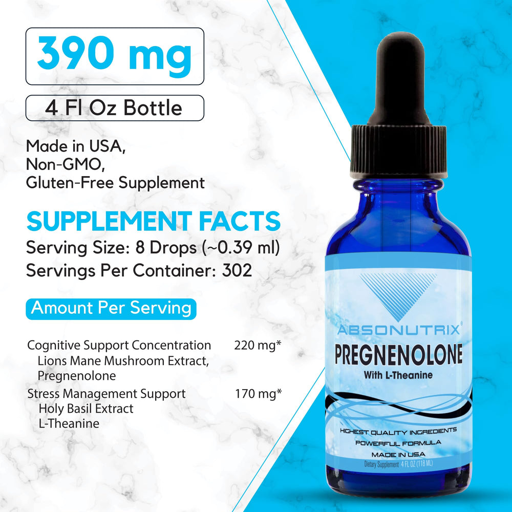 Absonutrix Pregnenolone with L-Theanine dropper enables precise daily dosing