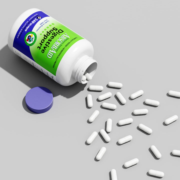 AbsorbAid Digestive Enzymes capsules presented, ready for daily use with meals.