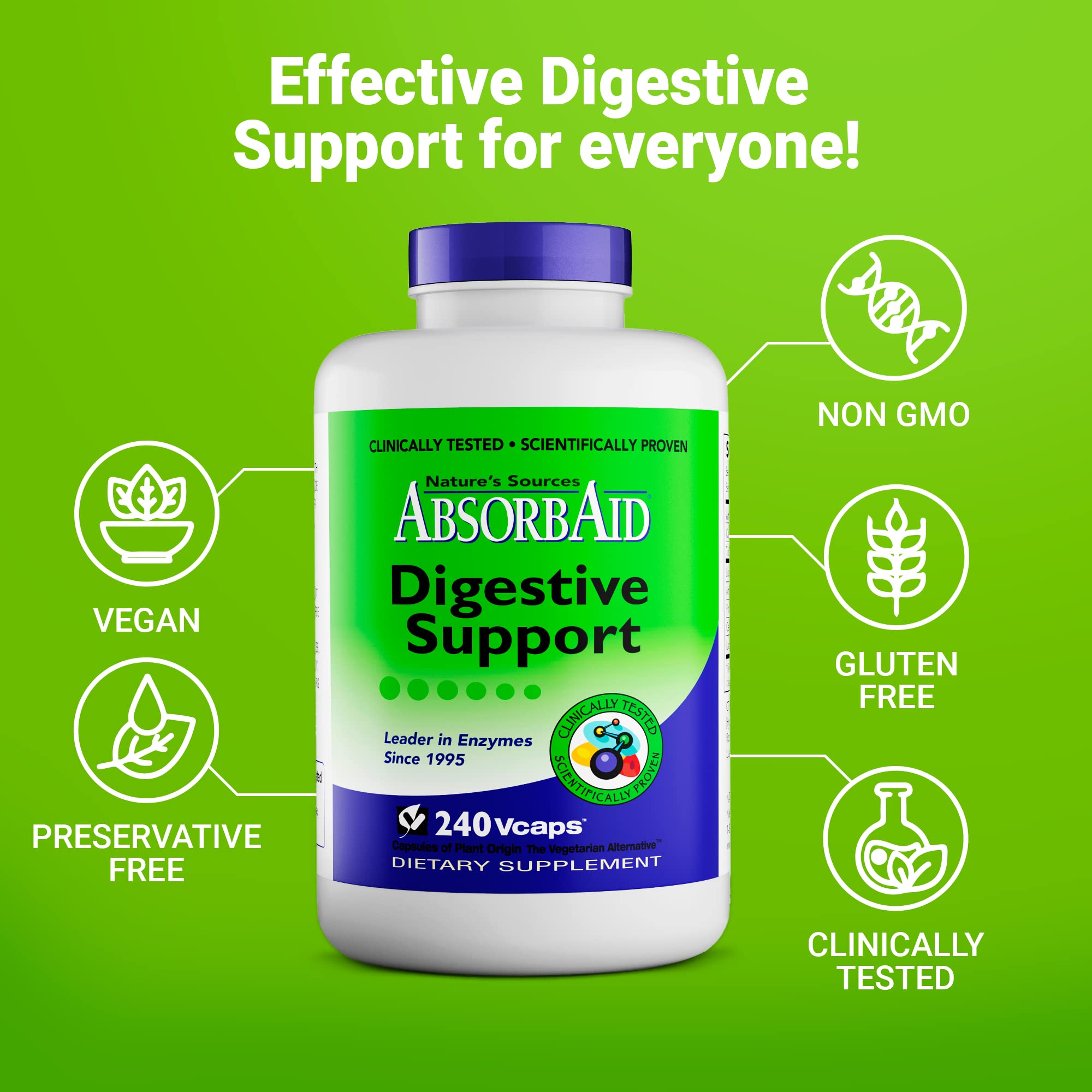 Ingredient panel view of AbsorbAid emphasizing natural enzymes for digestion support.