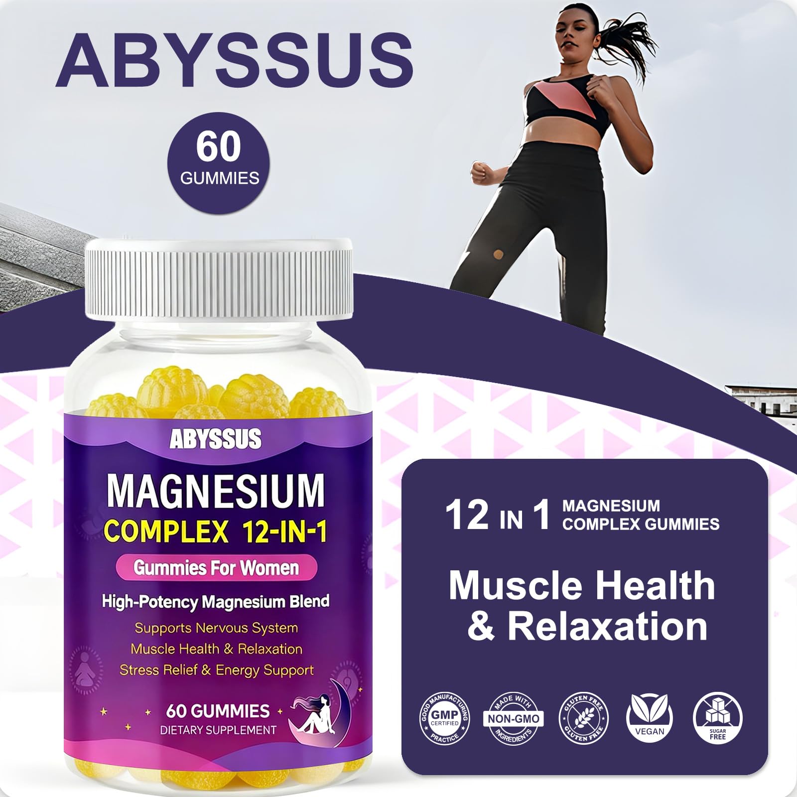 ABYSSUS bottle on countertop showcasing convenient daily magnesium supplementation.