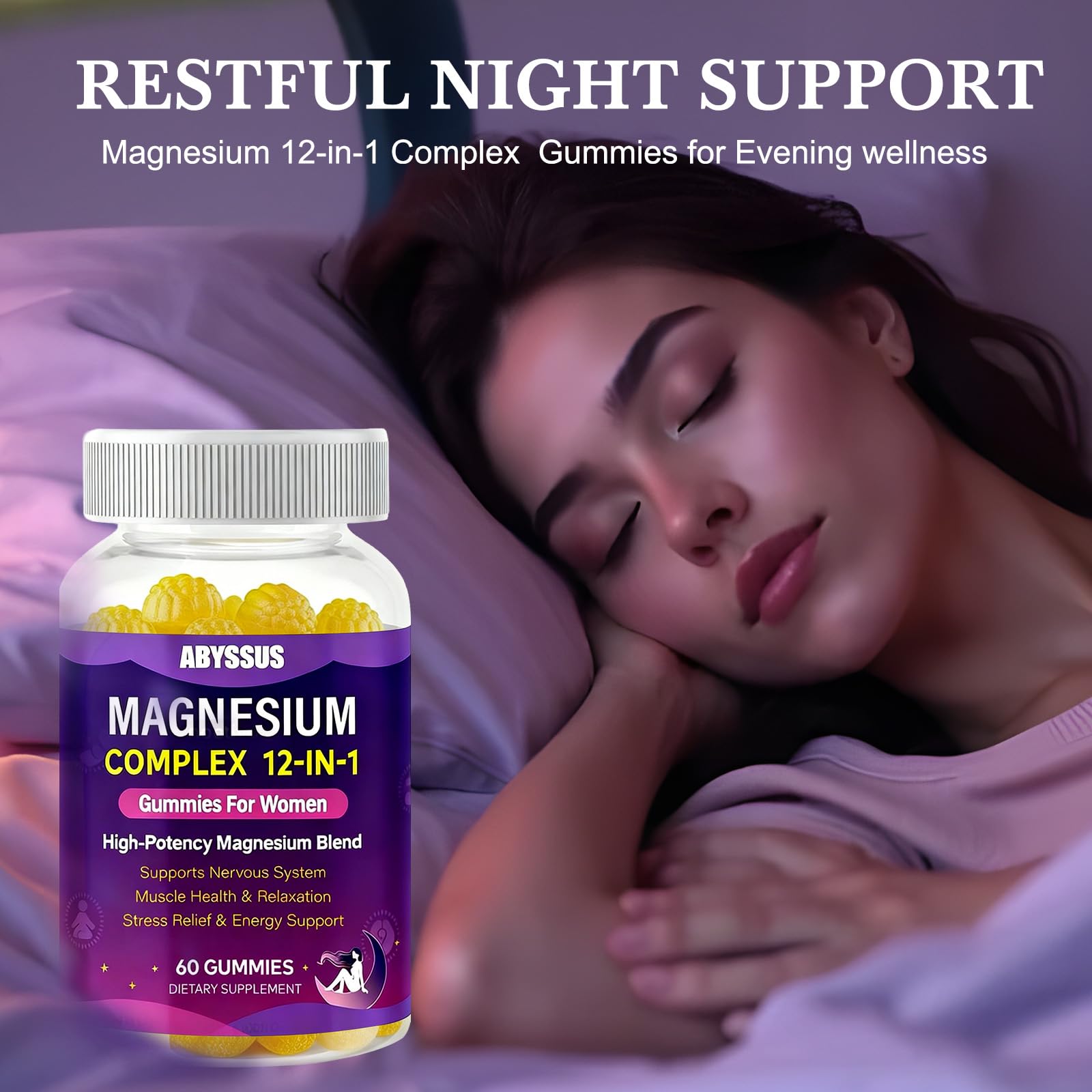 ABYSSUS relaxation setup with tea illustrating calming magnesium routine.