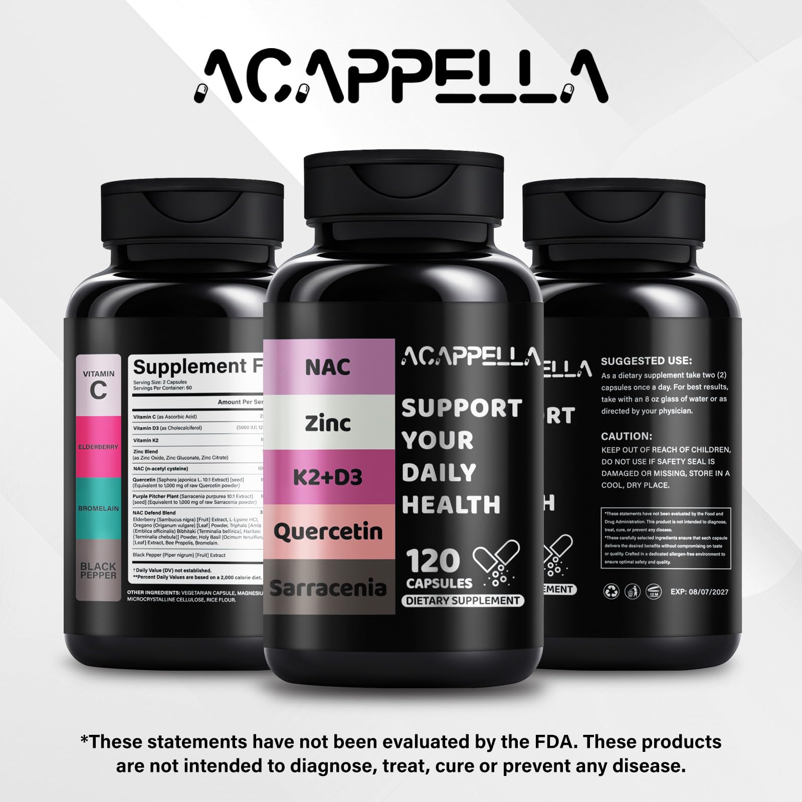 ACAPPELLA ingredient label on bottle indicating a natural multi-ingredient blend.