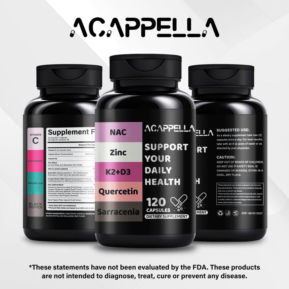 ACAPPELLA ingredient label on bottle indicating a natural multi-ingredient blend.