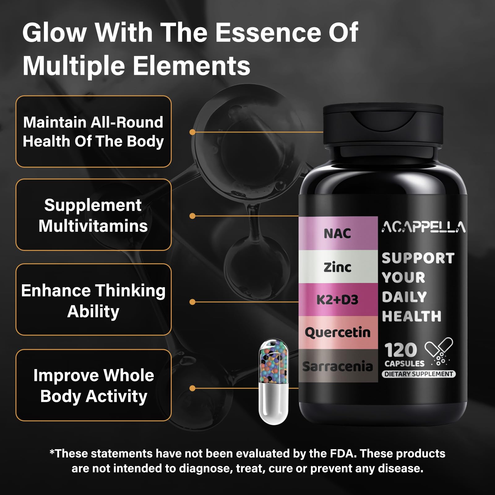 ACAPPELLA vitamin D3 K2 zinc capsules with potential immune support benefits.