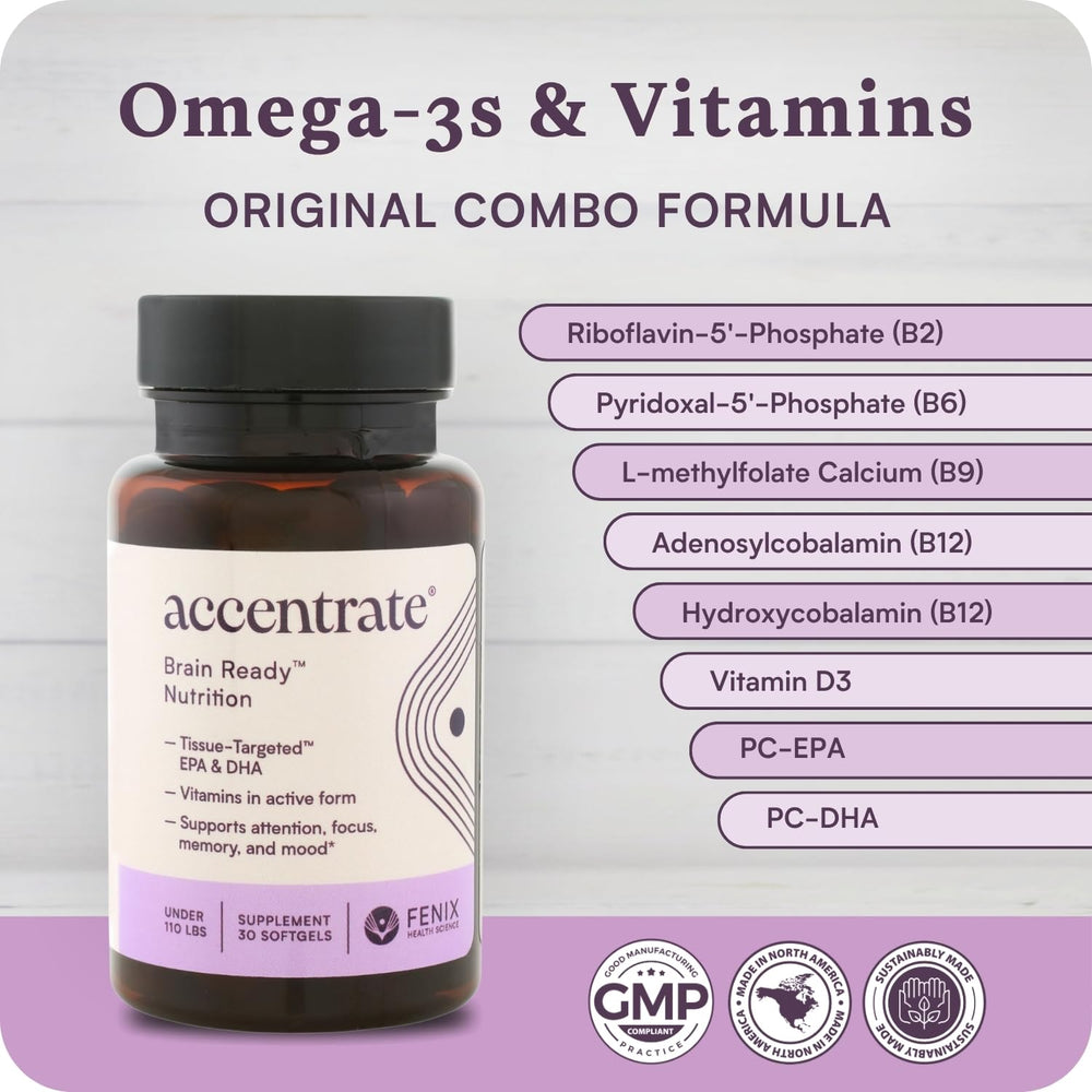 Accentrate small-pill kid-friendly image suggests easy daily dosage.