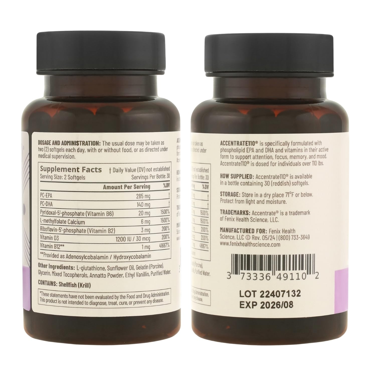 Accentrate110 packaging presents a modern, clean design for daily wellness routines.