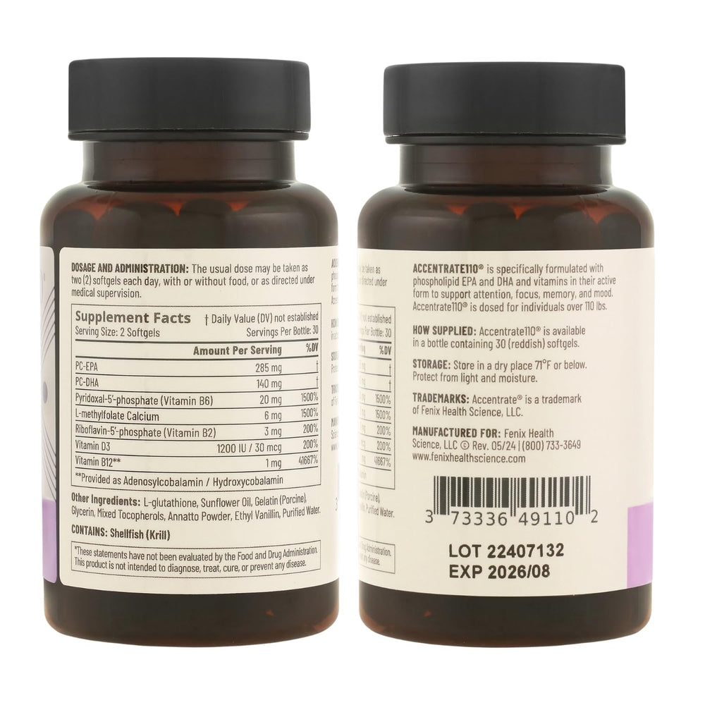 Accentrate110 packaging presents a modern, clean design for daily wellness routines.