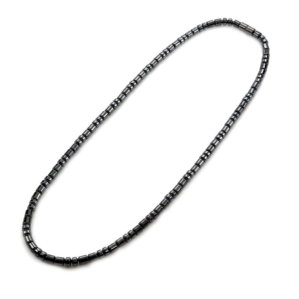 Accents Kingdom magnetic hematite drum beads necklace with a strong clasp.