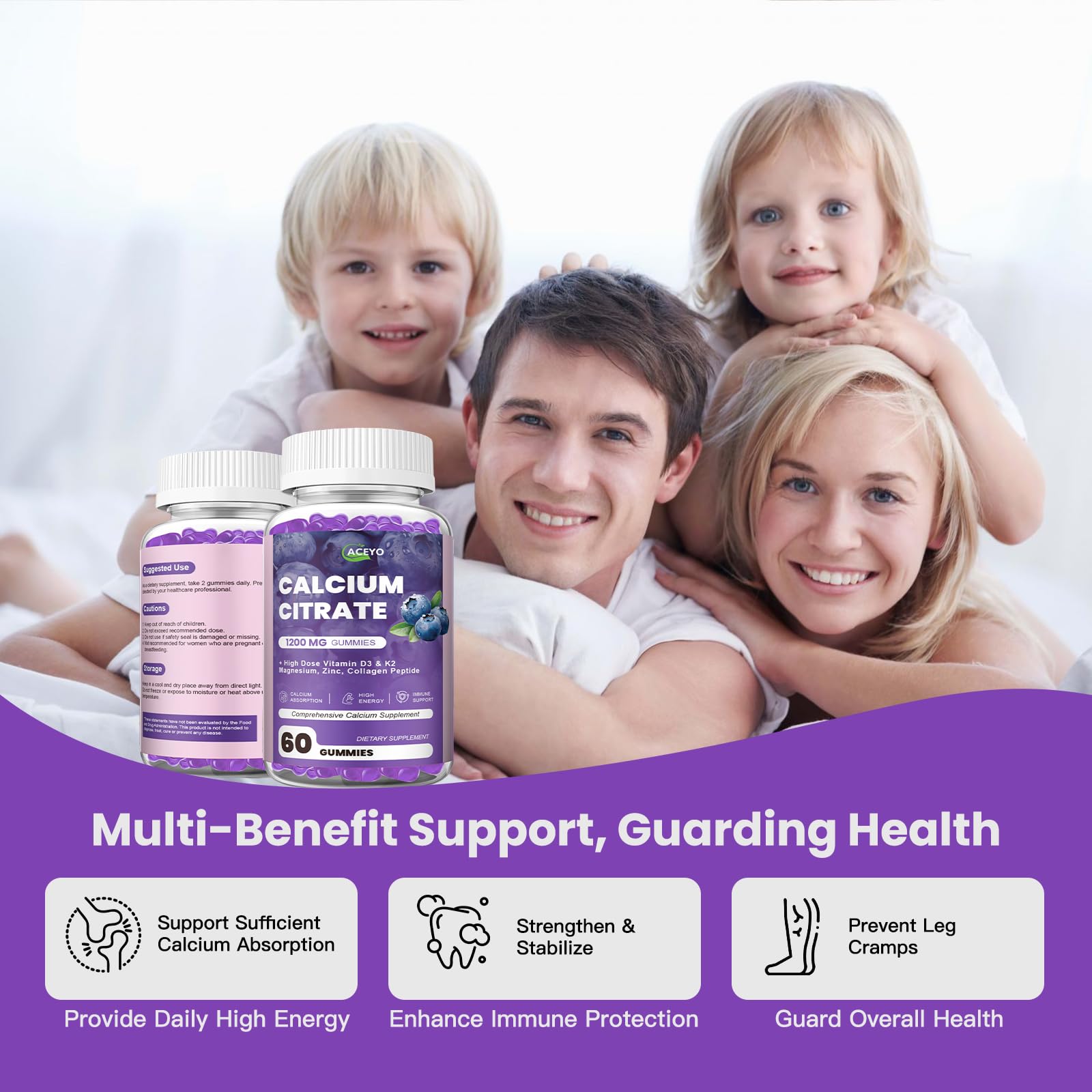 Two ACEYO gummies per serving demonstrates easy daily portion for consistent calcium intake